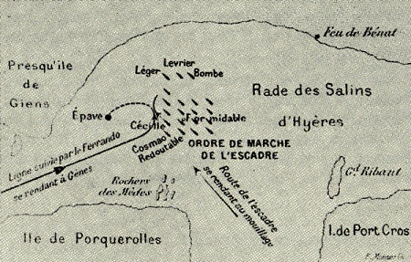 Plan approximatif des navires en présence